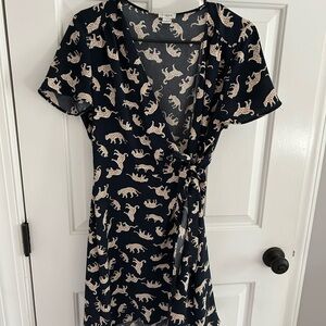 J Crew Women's Navy Animal Print Wrap Dress
